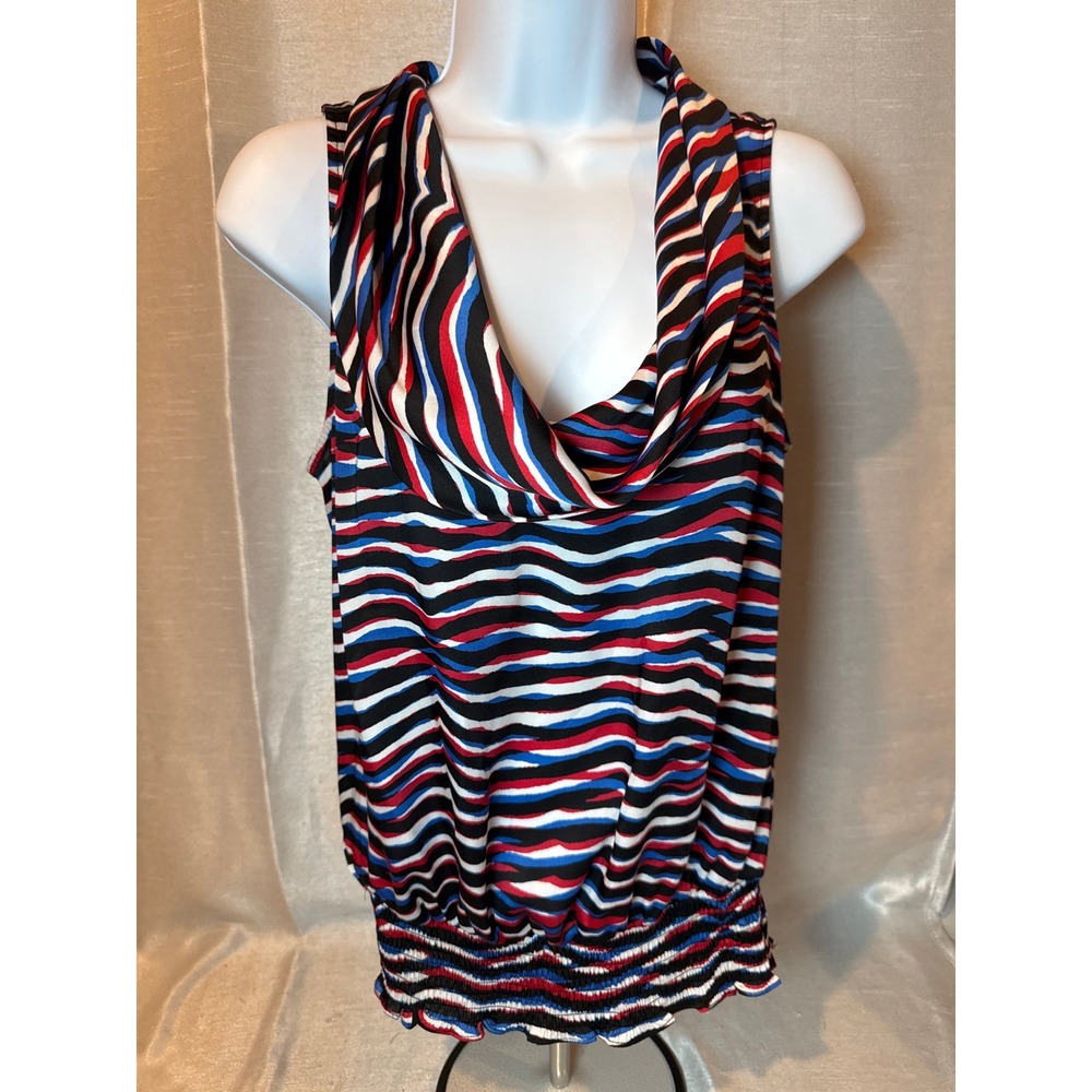MICHAEL Michael Kors Women‎ Sleeveless Cowl Neck Striped Smocked Hem Top P/M